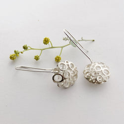 Large Flower Silver Drop Earrings