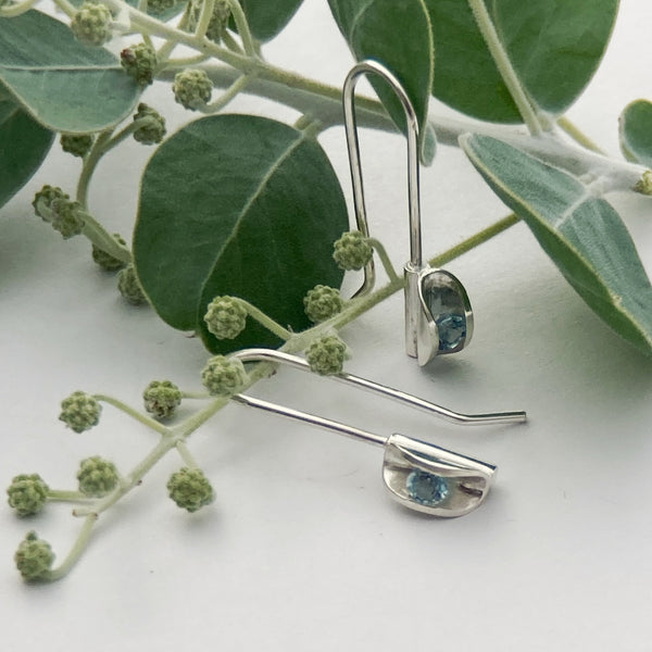 silver Aquamarine drop earrings