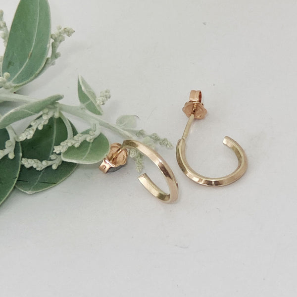Square rose gold small hoops
