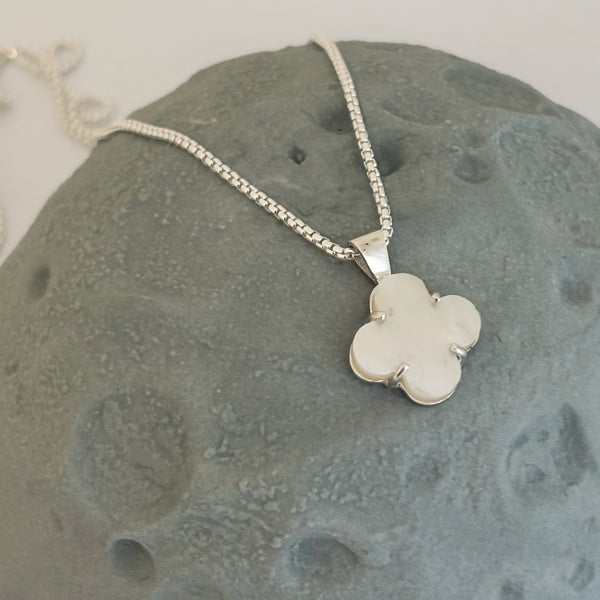 Flower Mother Of Pearl Sterling Silver Necklace