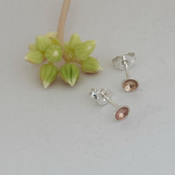 Small Silver and rose gold moon dip studs