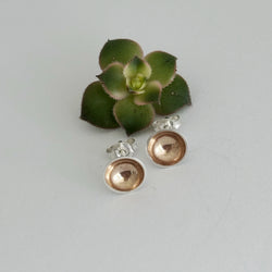 Large Silver and rose gold moon dip studs