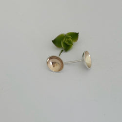 Large Silver and yellow gold moon dip studs