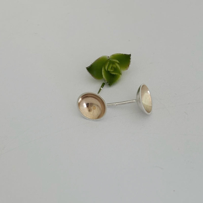 Large Silver and yellow gold moon dip studs