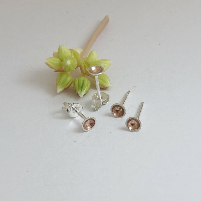 Small Silver and rose gold moon dip studs