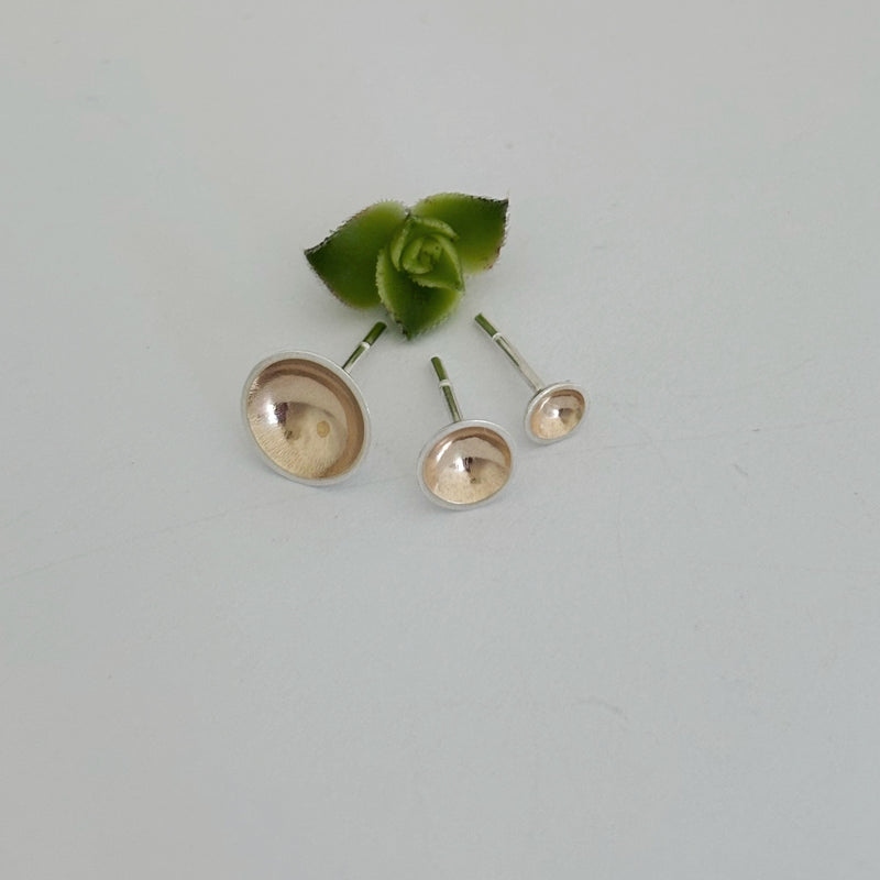 Large Silver and yellow gold moon dip studs