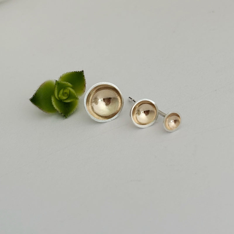 Large Silver and yellow gold moon dip studs