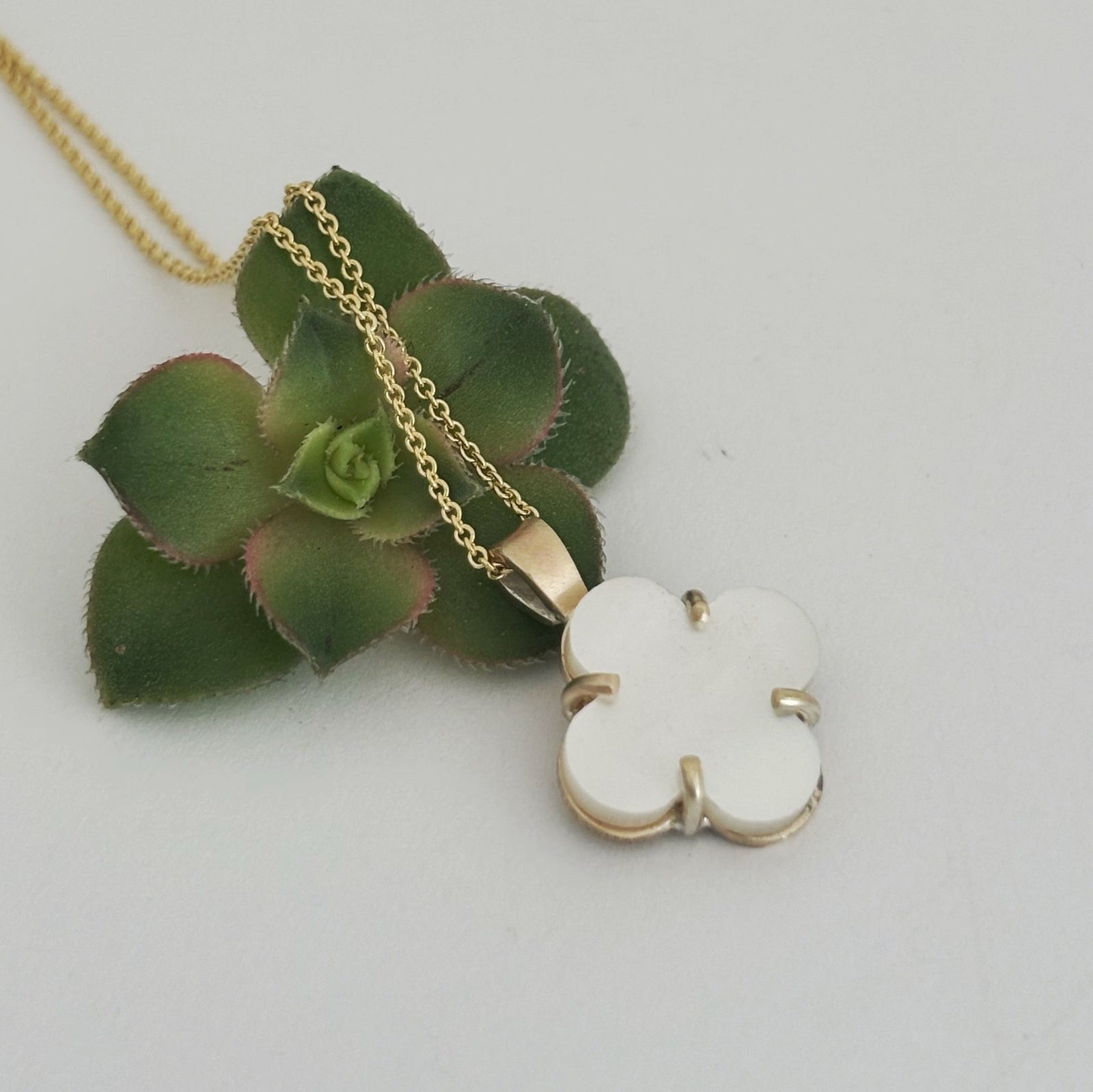 Yellow Gold Flower Mother Of Pearl Necklace Unique handmade gift