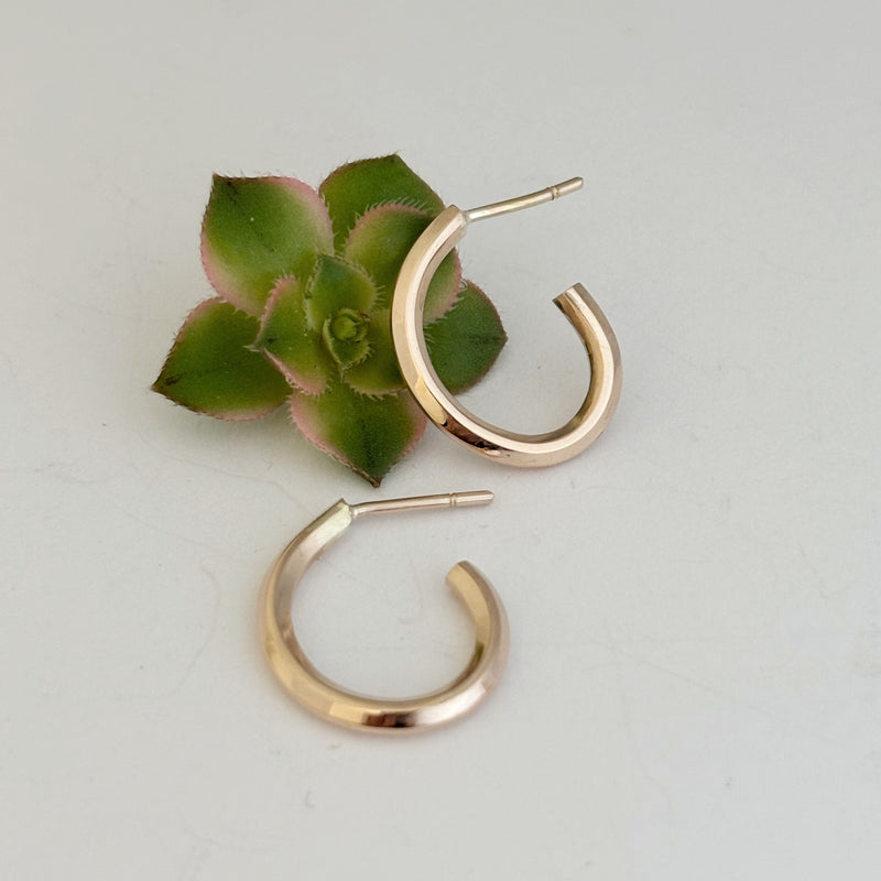 Square rose gold small hoops