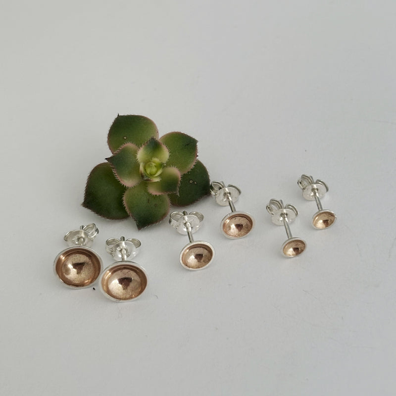 Large Silver and rose gold moon dip studs