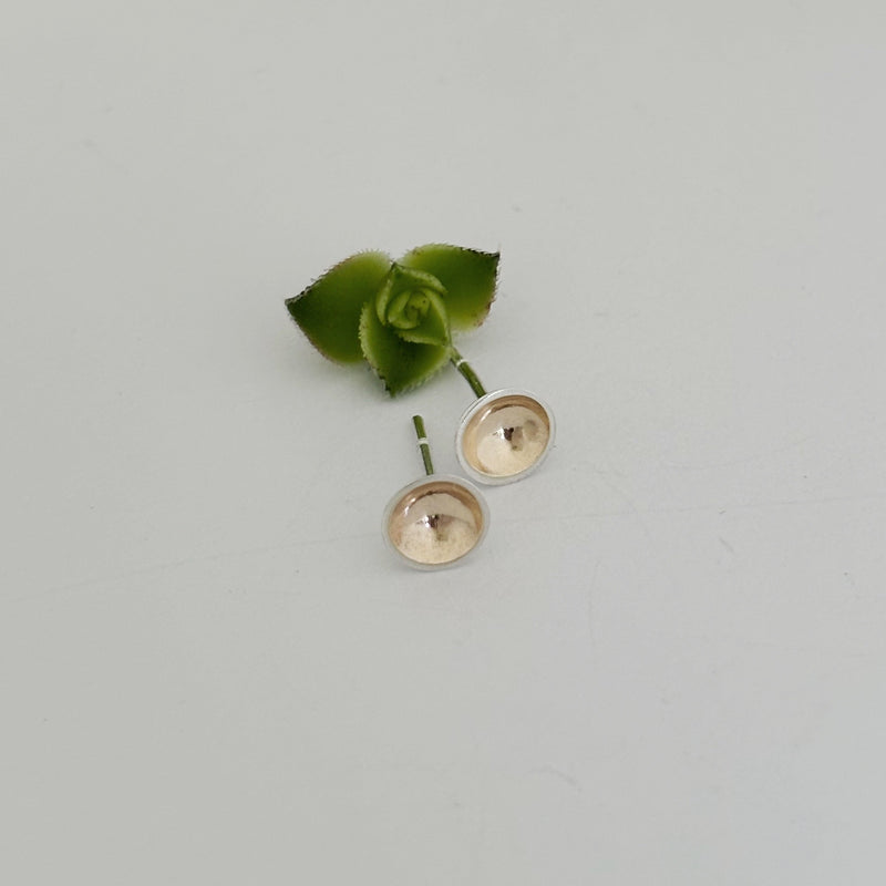 Silver and yellow gold moon dip studs
