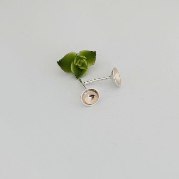 Silver and yellow gold moon dip studs