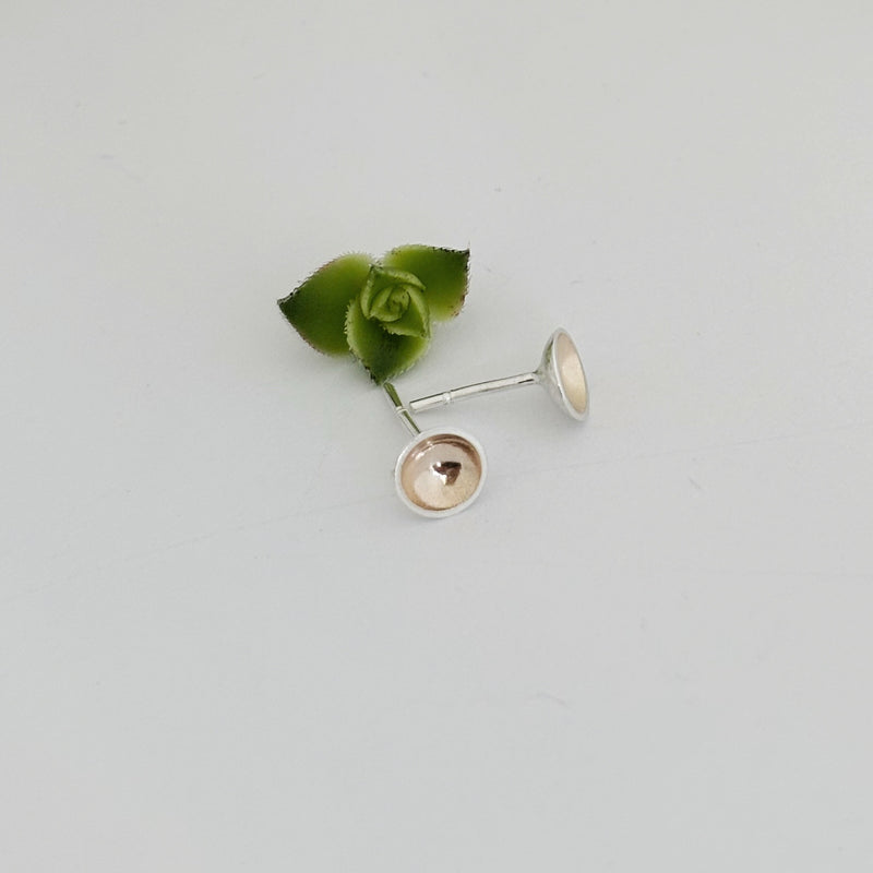 Silver and yellow gold moon dip studs