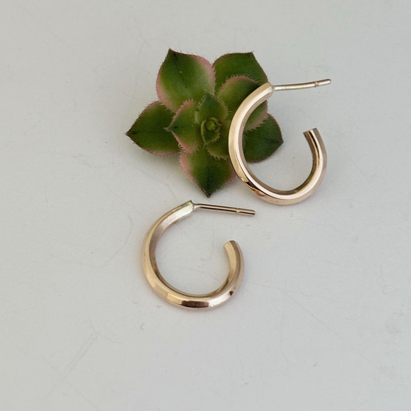 Square rose gold small hoops