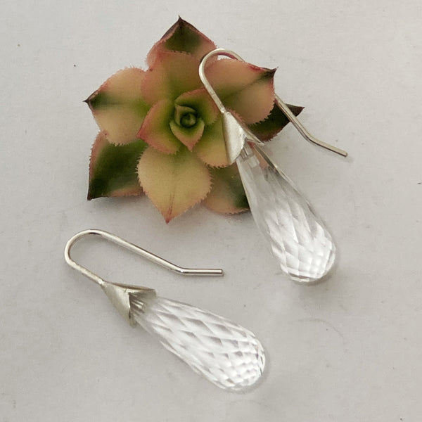Clear rock crystal drop earrings