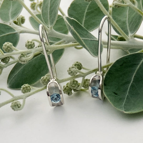 Handmade sterling silver stone earrings, aquamarine