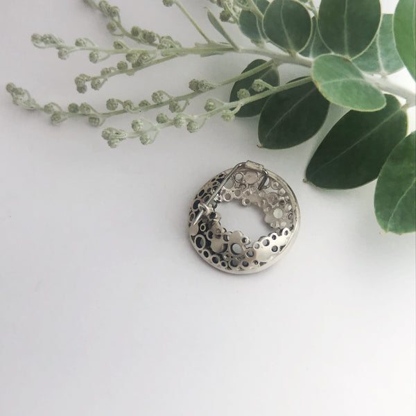 Pebble Moon Silver Brooch
