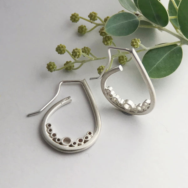 Silver bubble small tear earrings