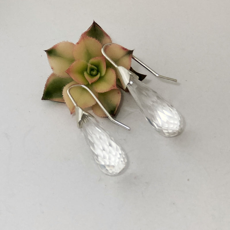 Clear rock crystal drop earrings