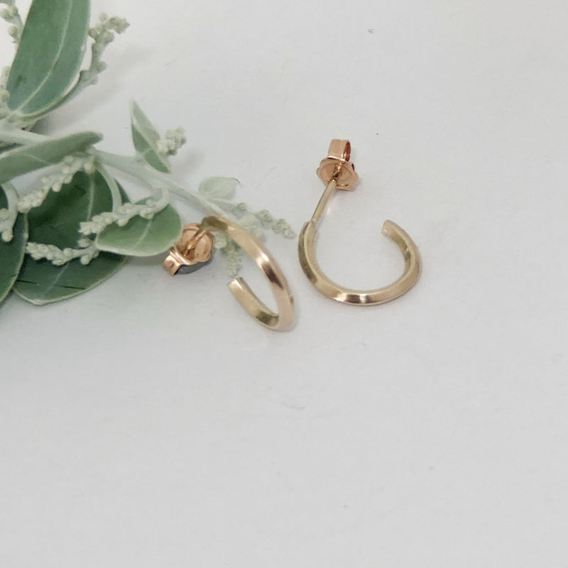 Square rose gold small hoops